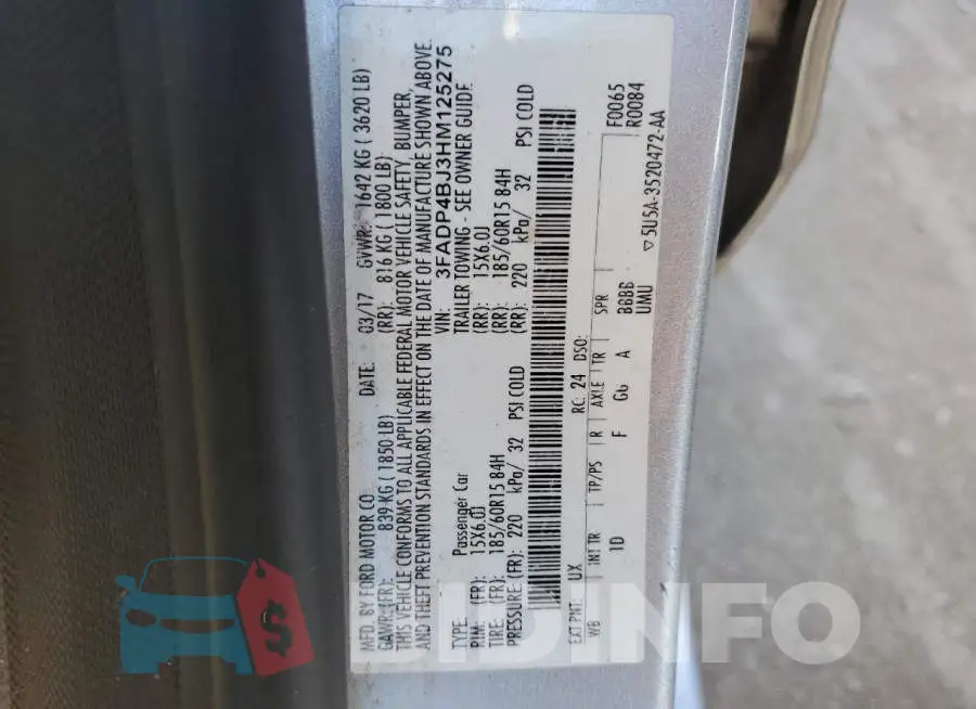 3FADP4BJ3HM125275 Photo# 12
