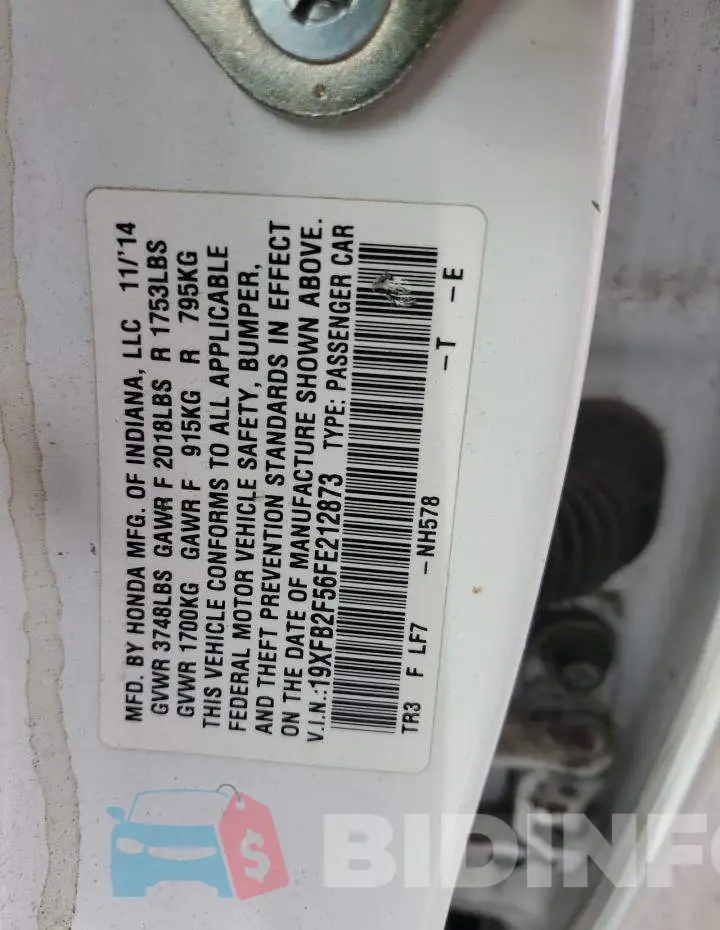 19XFB2F56FE212873 Photo# 12