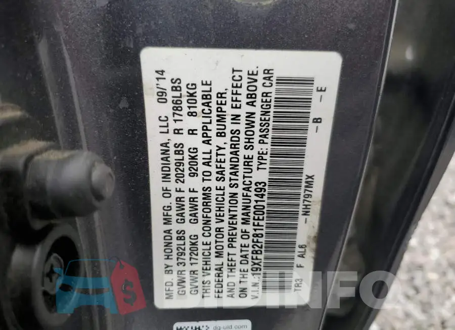 19XFB2F81FE001493 Photo# 13