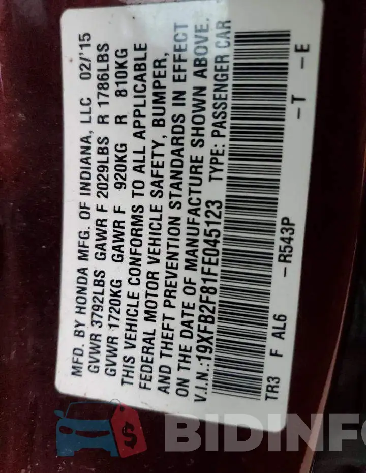 19XFB2F81FE045123 Photo# 12