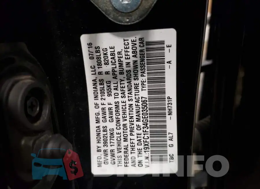19XFC1F34GE035067 Photo# 12