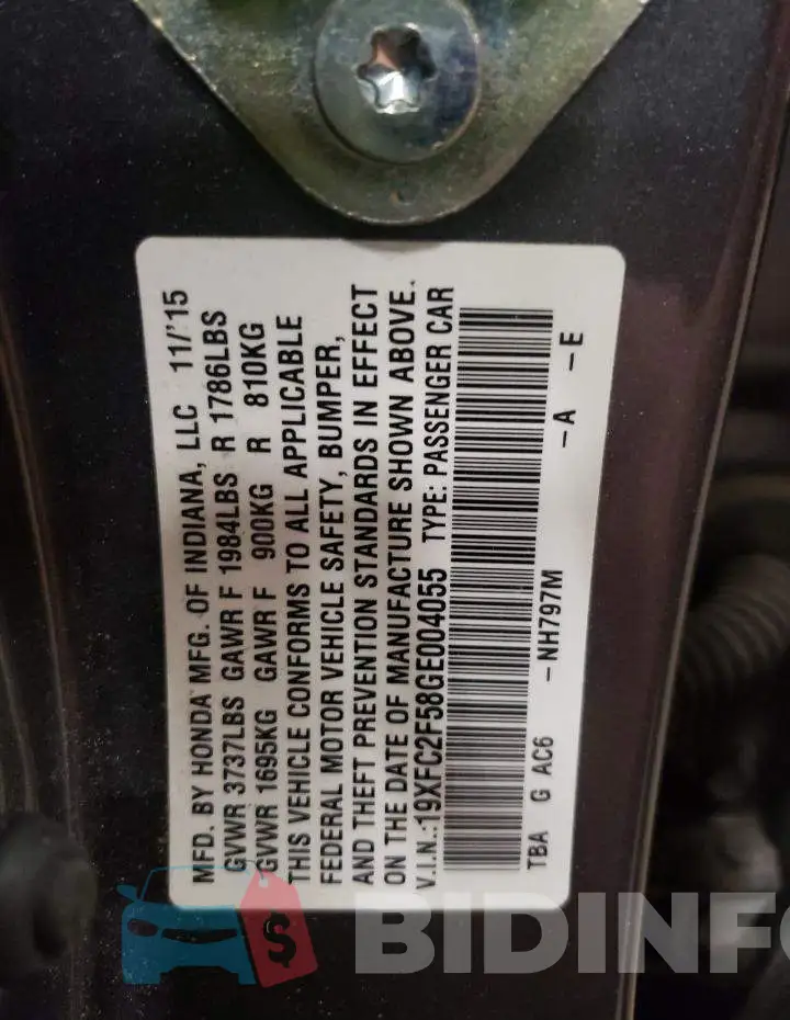19XFC2F58GE004055 Photo# 12