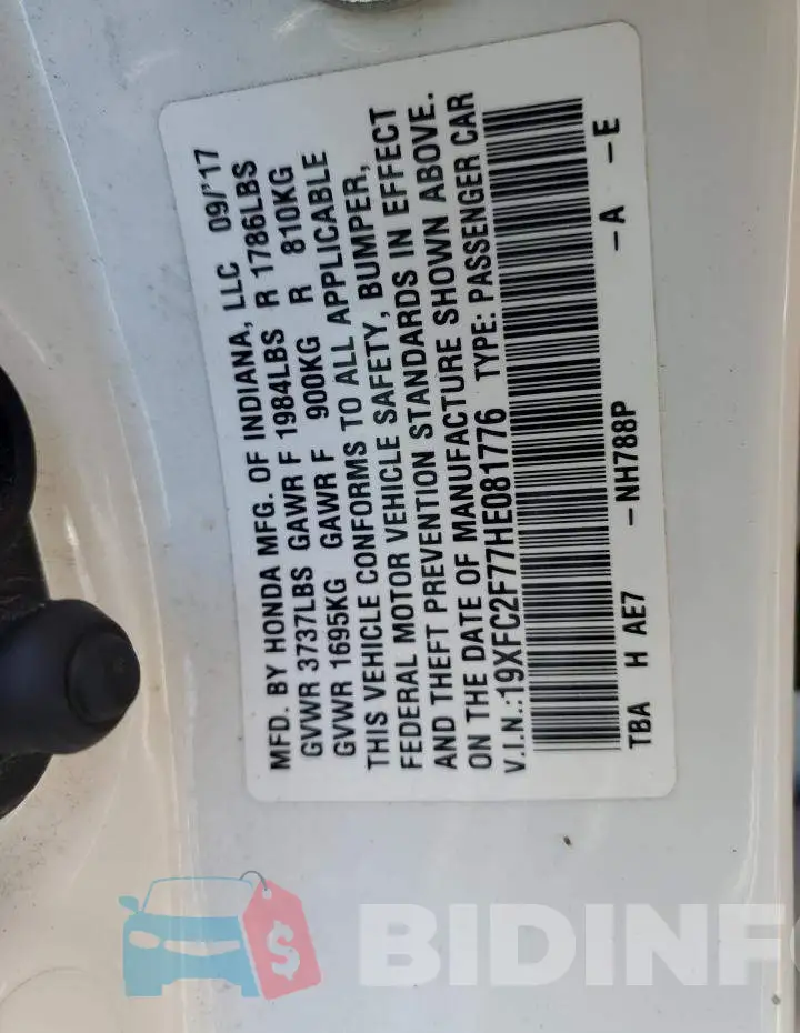 19XFC2F77HE081776 Photo# 12