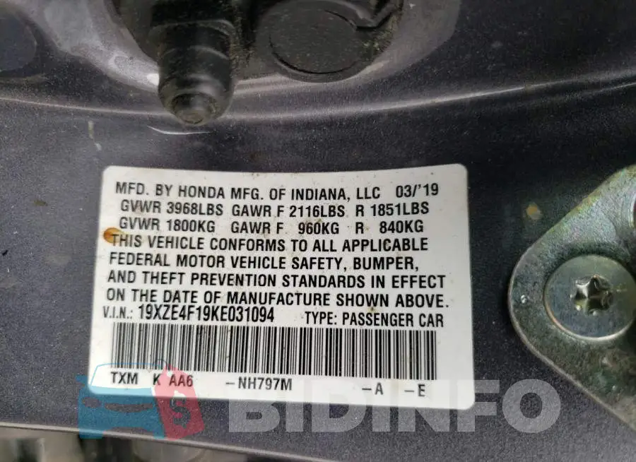 19XZE4F19KE031094 Photo# 12