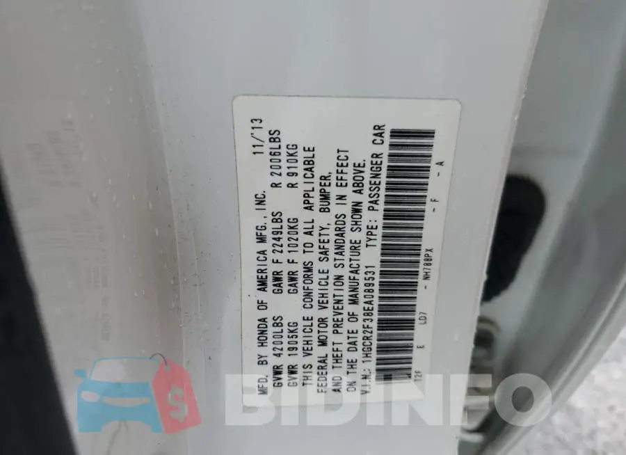 1HGCR2F38EA089531 Photo# 12
