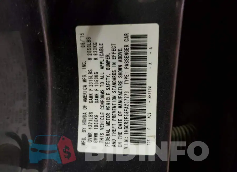 1HGCR2F58FA207273 Photo# 12