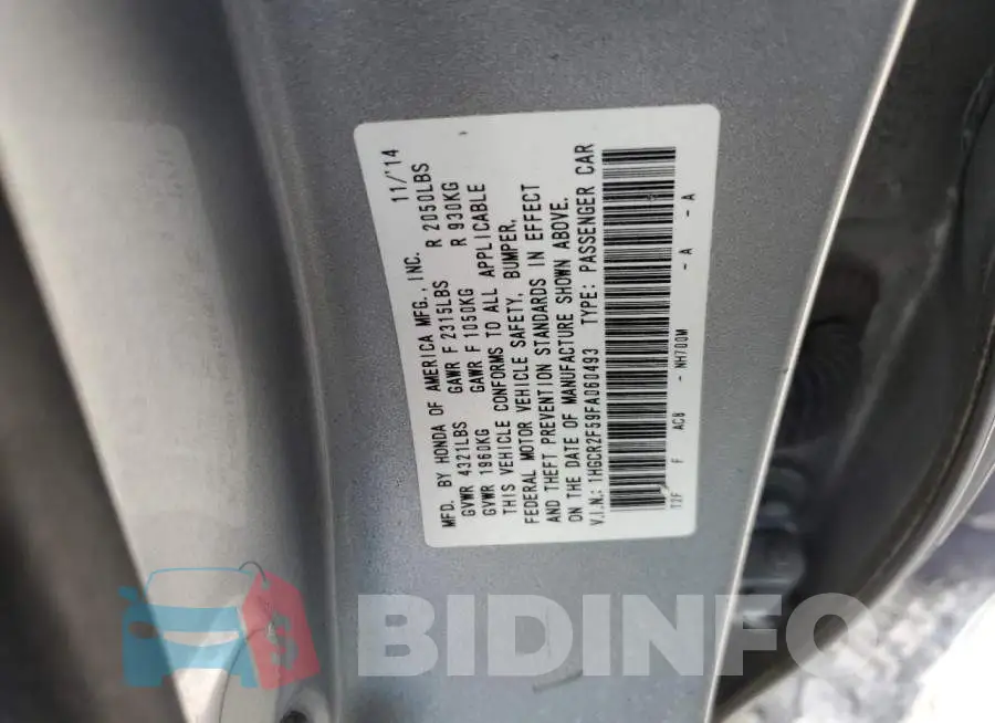 1HGCR2F59FA060493 Photo# 12