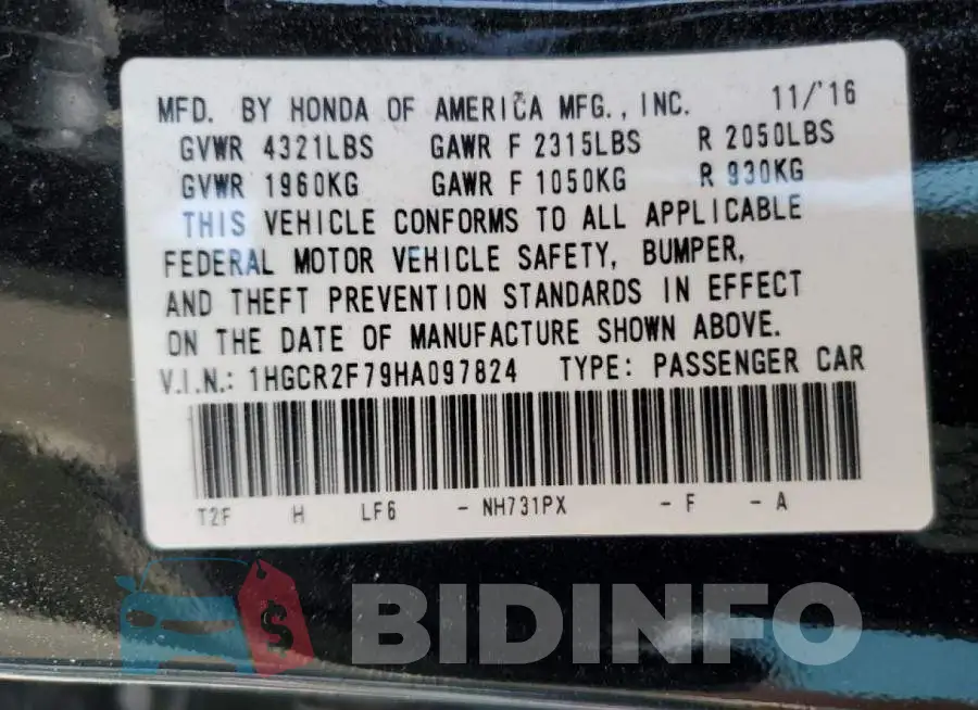 1HGCR2F79HA097824 Photo# 12
