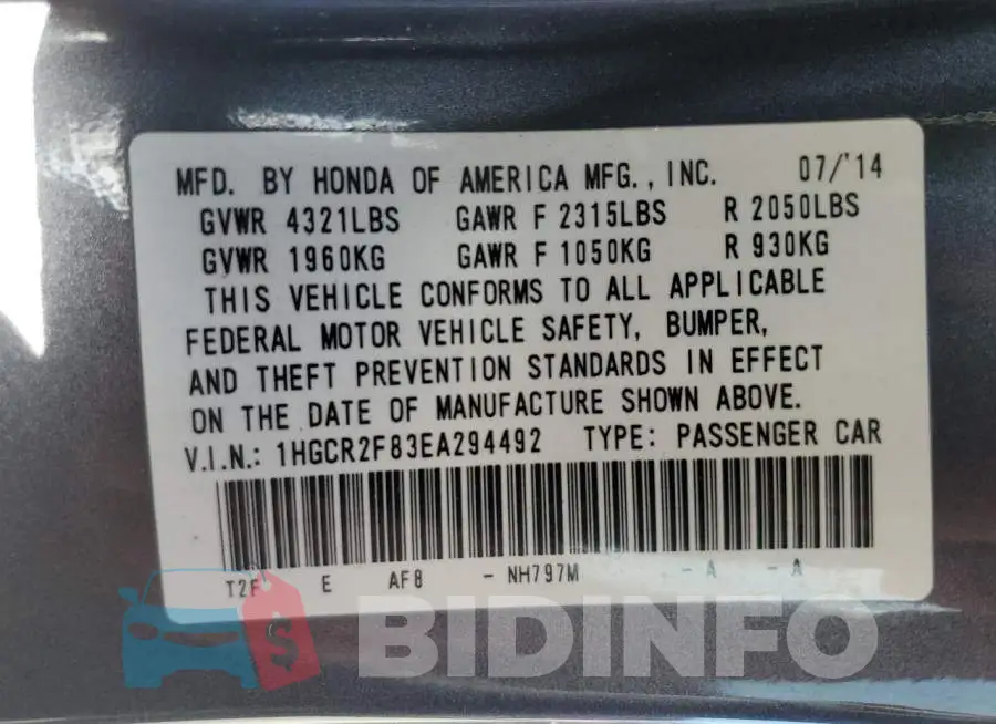 1HGCR2F83EA294492 Photo# 12