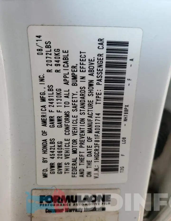 1HGCR3F81FA001714 Photo# 12
