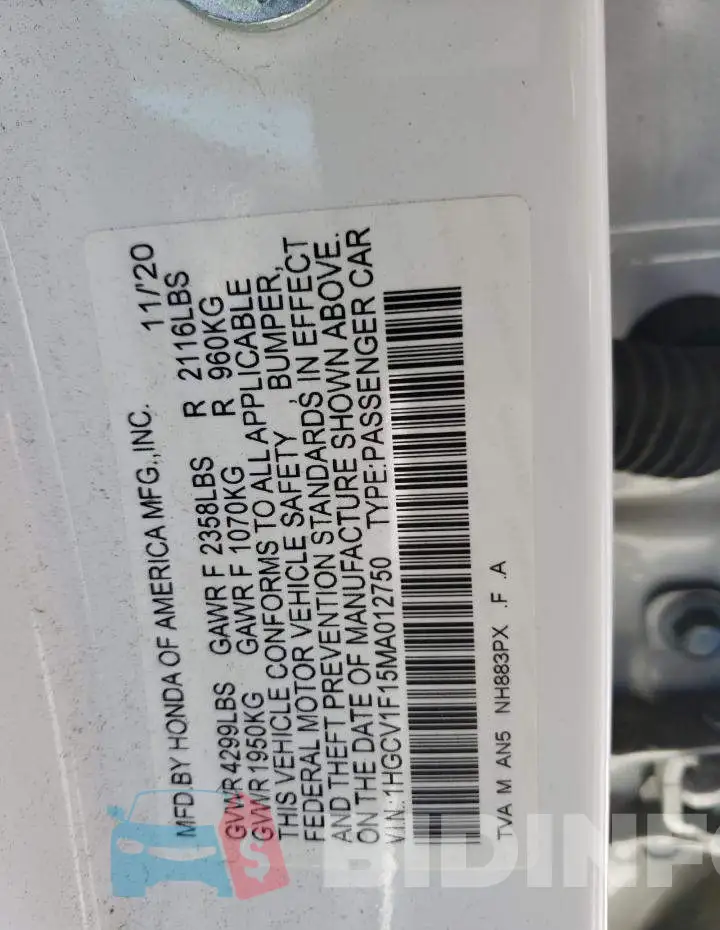 1HGCV1F15MA012750 Photo# 13