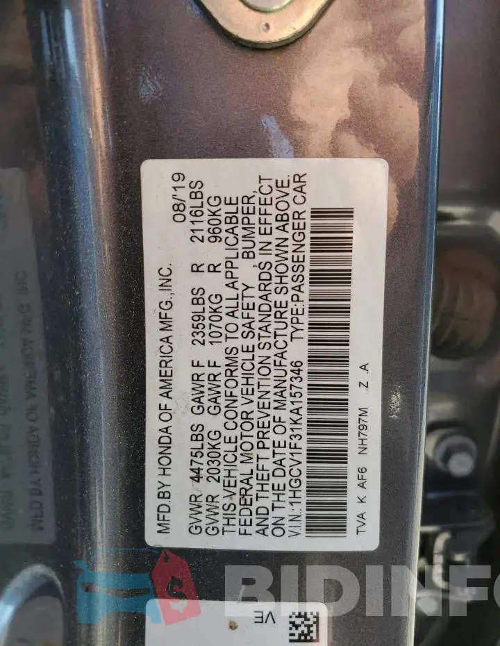 1HGCV1F31KA157346 Photo# 10