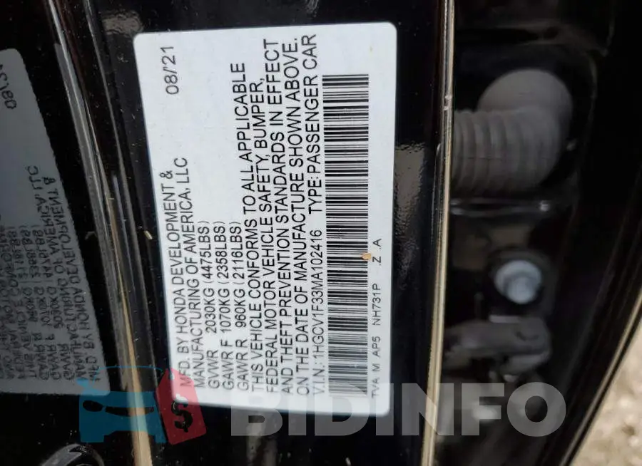 1HGCV1F33MA102416 Photo# 12