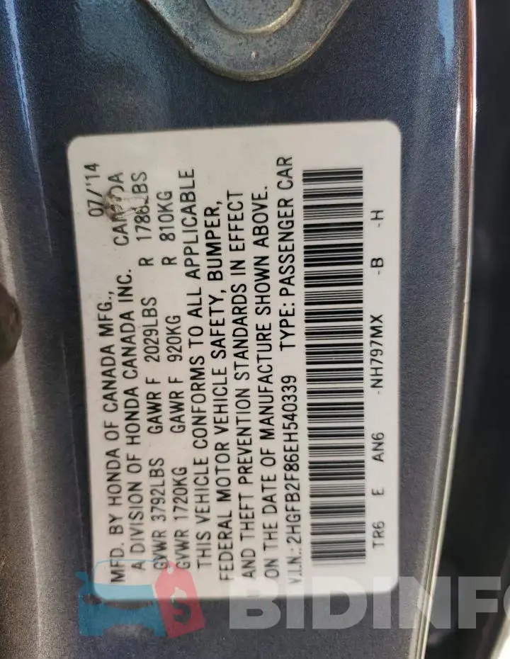2HGFB2F86EH540339 Photo# 12