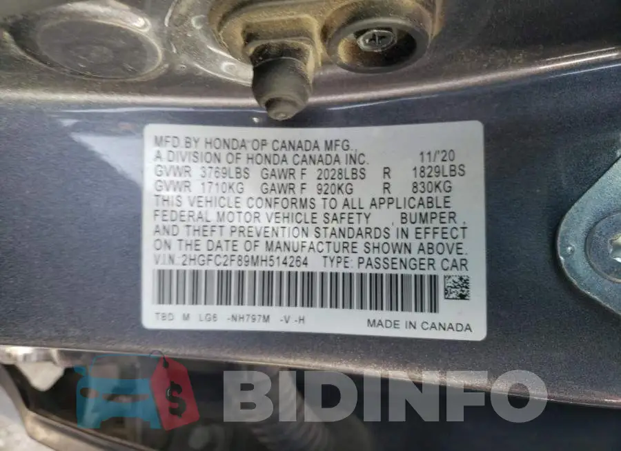 2HGFC2F89MH514264 Photo# 12