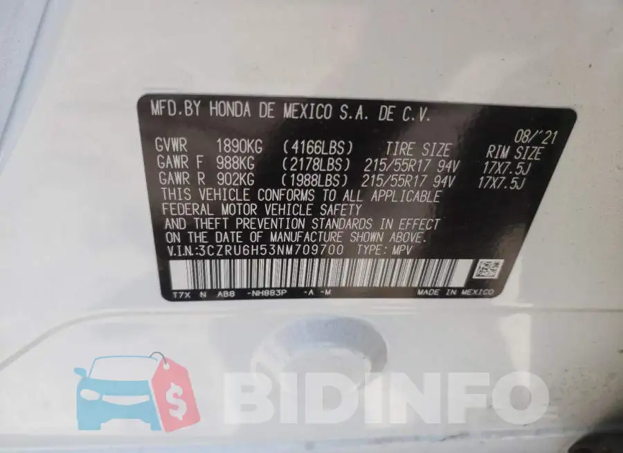 3CZRU6H53NM709700 Photo# 13