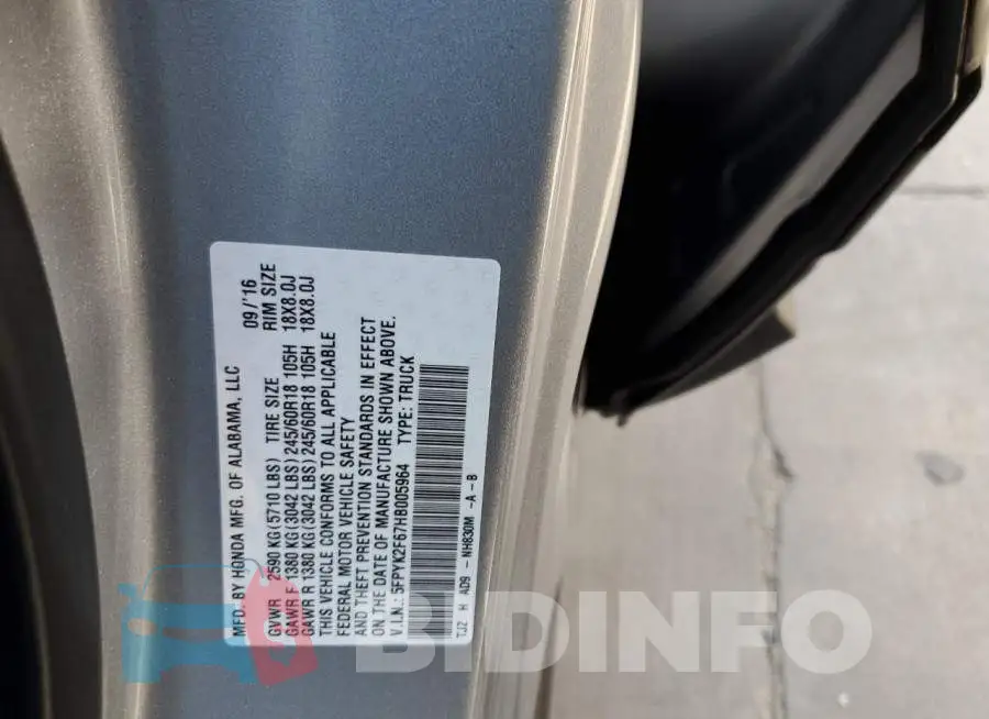 5FPYK2F67HB005964 Photo# 12