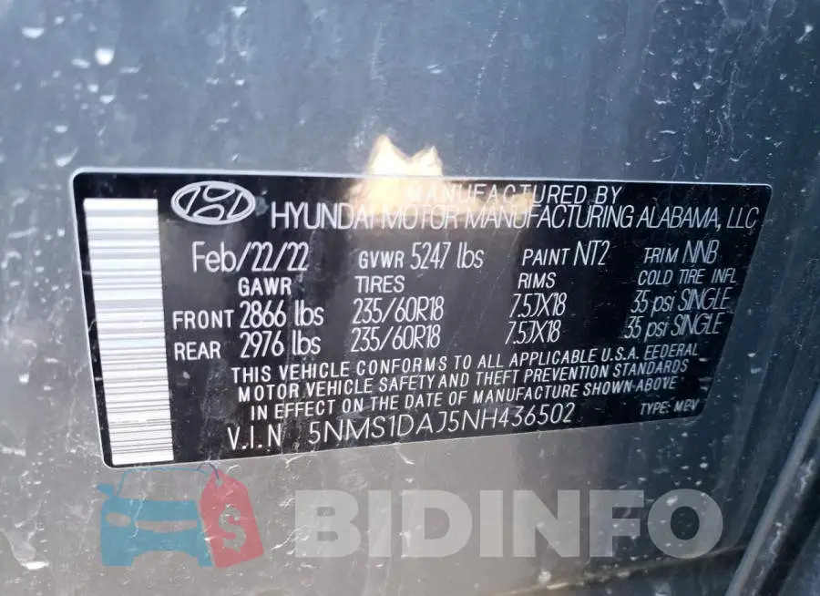 5NMS1DAJ5NH436502 Photo# 12