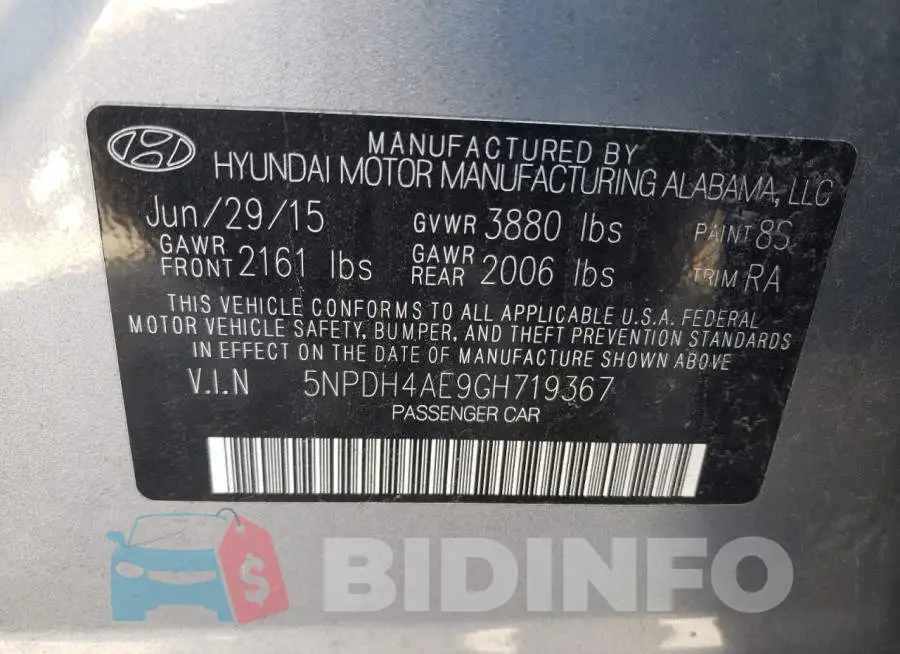 5NPDH4AE9GH719367 Photo# 12