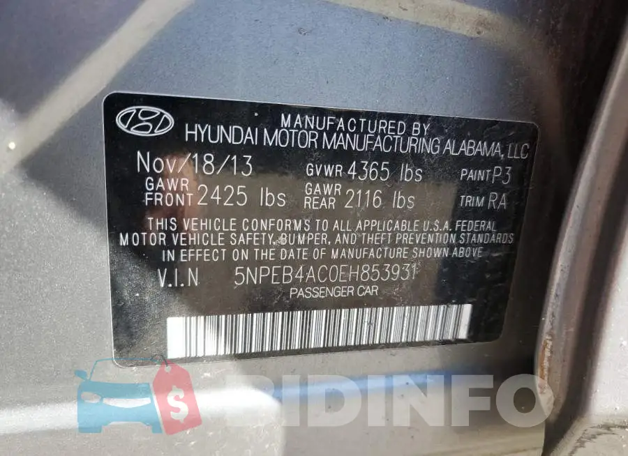 5NPEB4AC0EH853931 Photo# 12