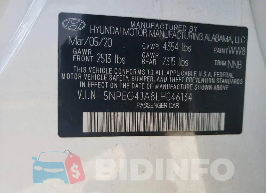 5NPEG4JA8LH046134 Photo# 12