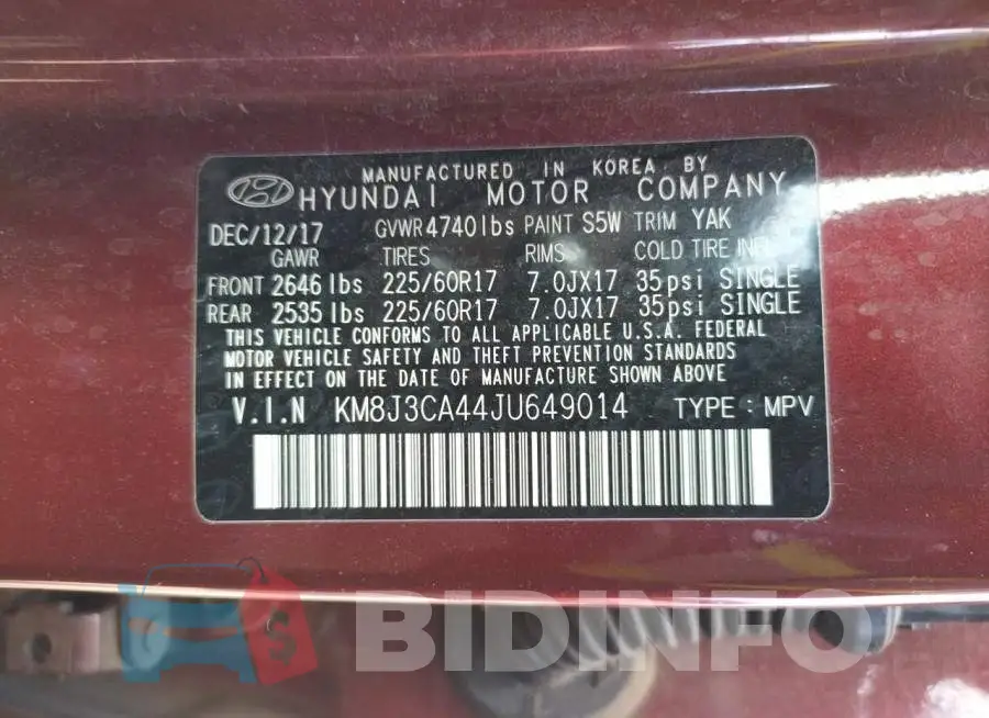 KM8J3CA44JU649014 Photo# 13