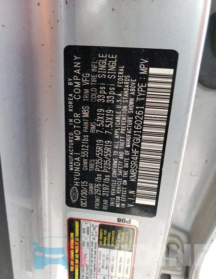 KM8SR4HF7GU160261 Photo# 14