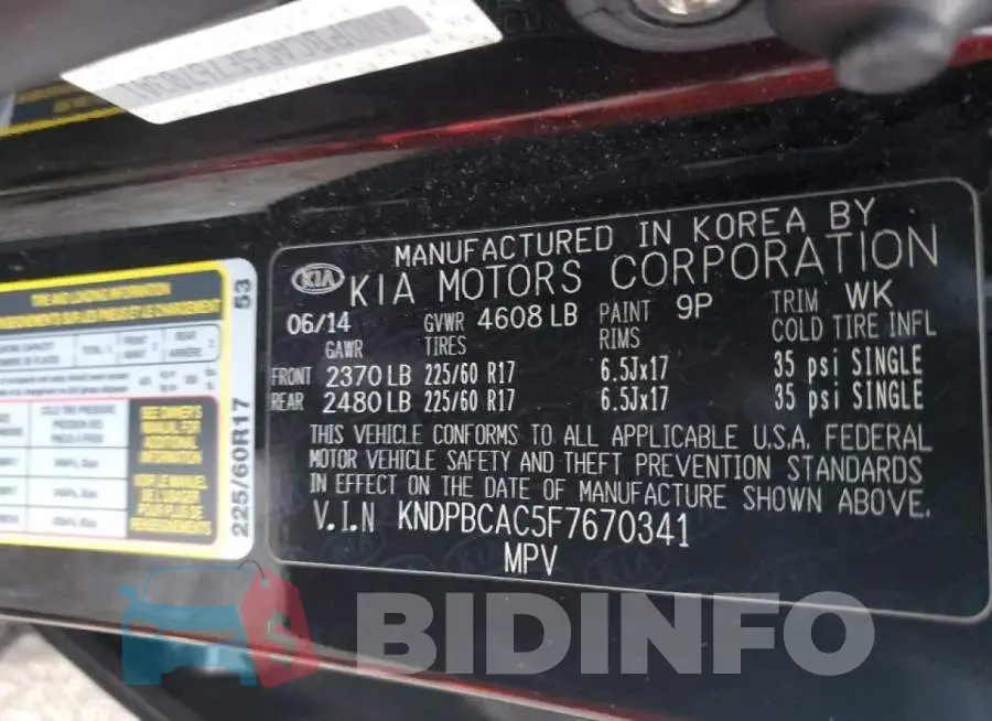 KNDPBCAC5F7670341 Photo# 12
