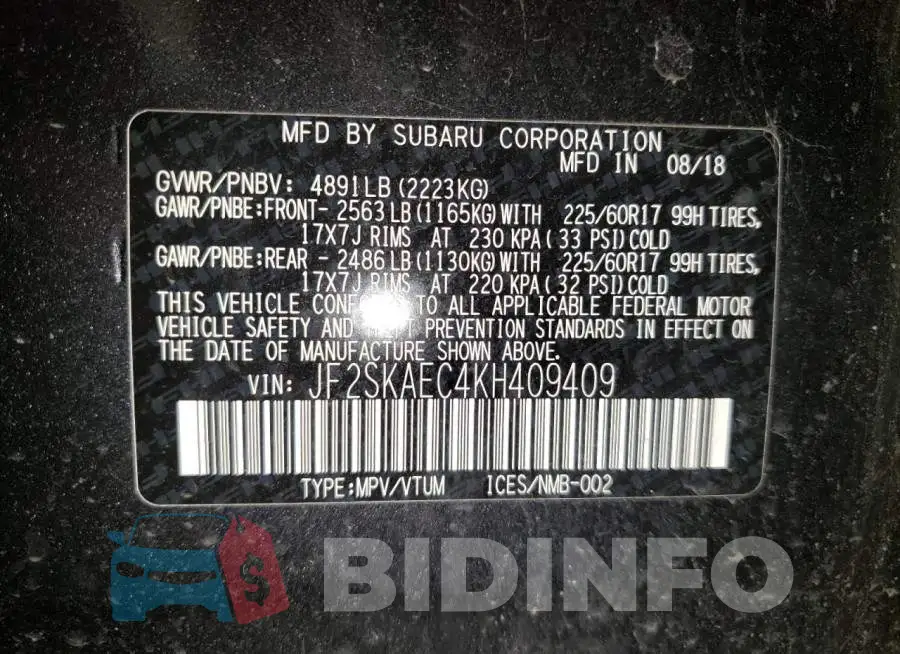 JF2SKAEC4KH409409 Photo# 12