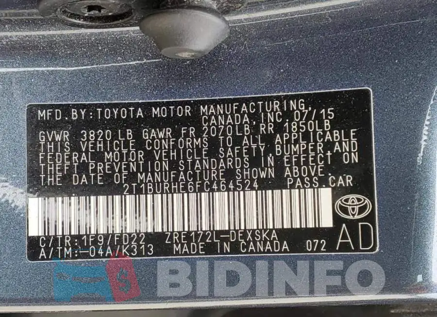 2T1BURHE6FC464524 Photo# 12