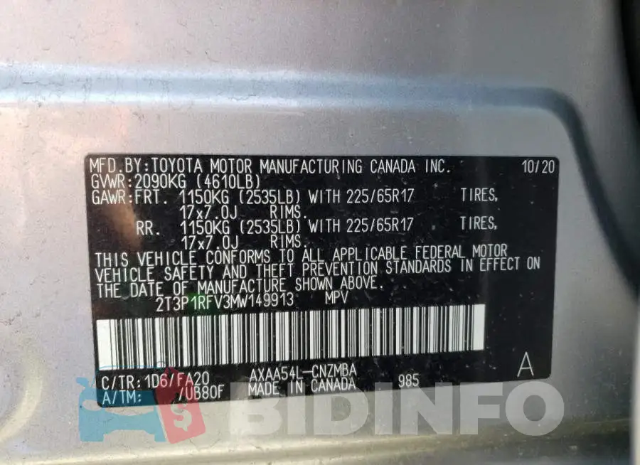 2T3P1RFV3MW149913 Photo# 14
