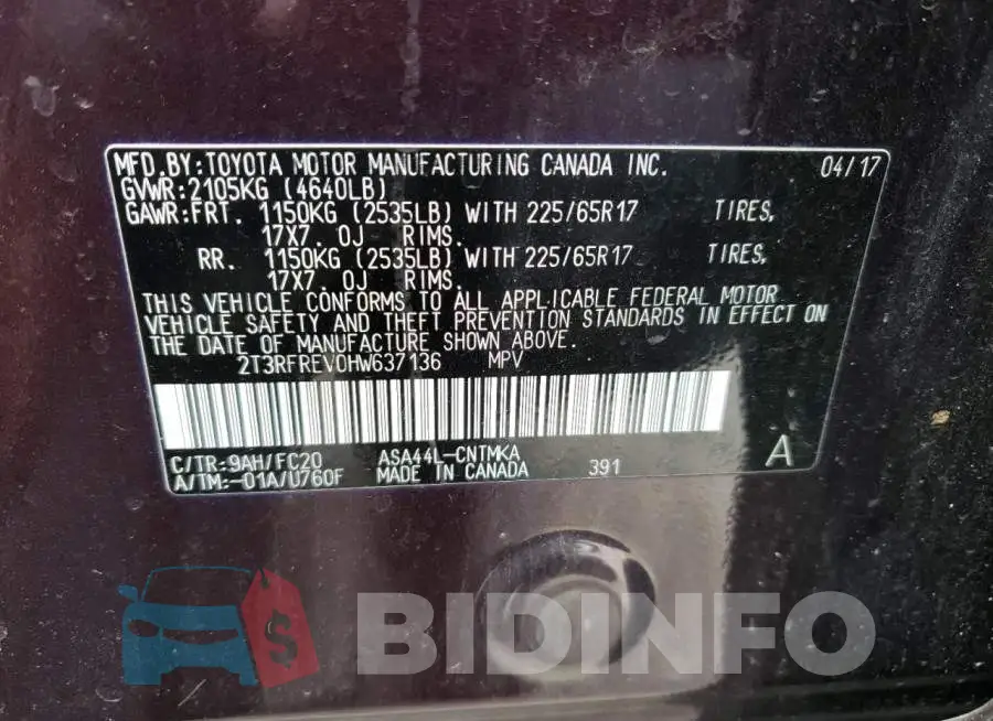 2T3RFREV0HW637136 Photo# 13