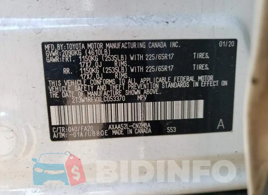 2T3W1RFVXLC053370 Photo# 13