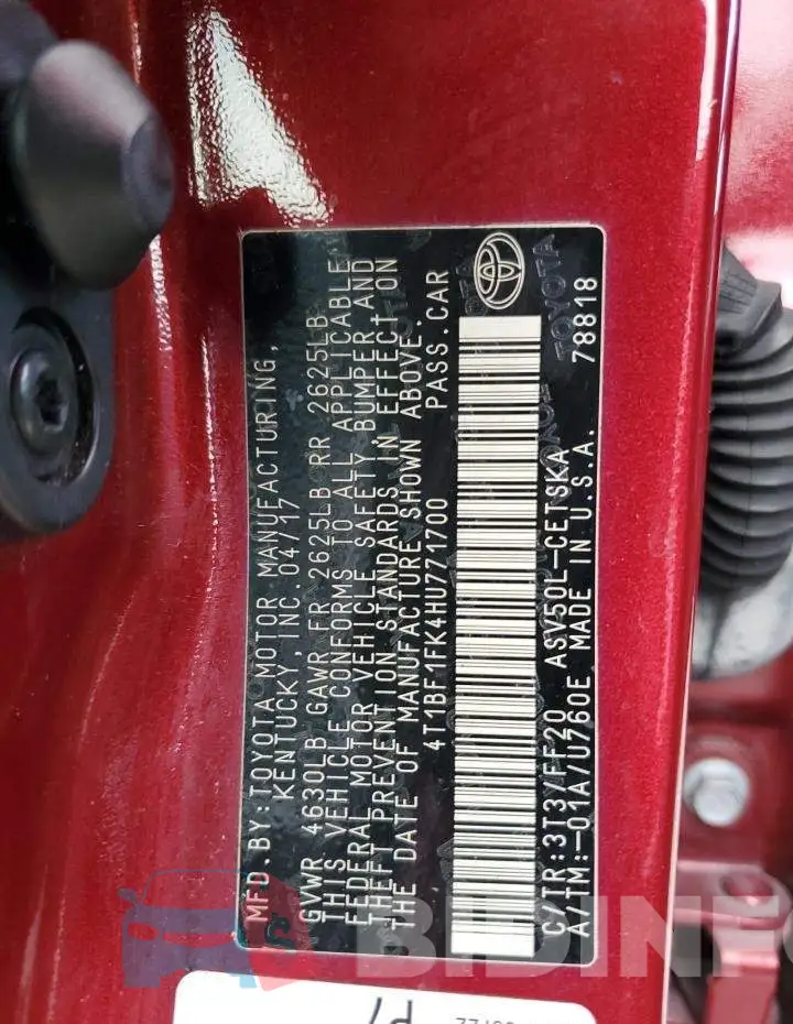 4T1BF1FK4HU771700 Photo# 13