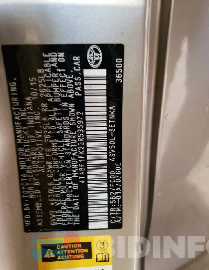 4T4BF1FK2GR535972 Photo# 12