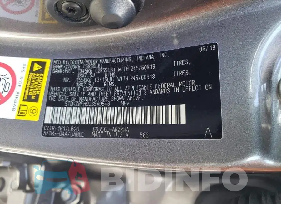 5TDKZRFH9JS549548 Photo# 13