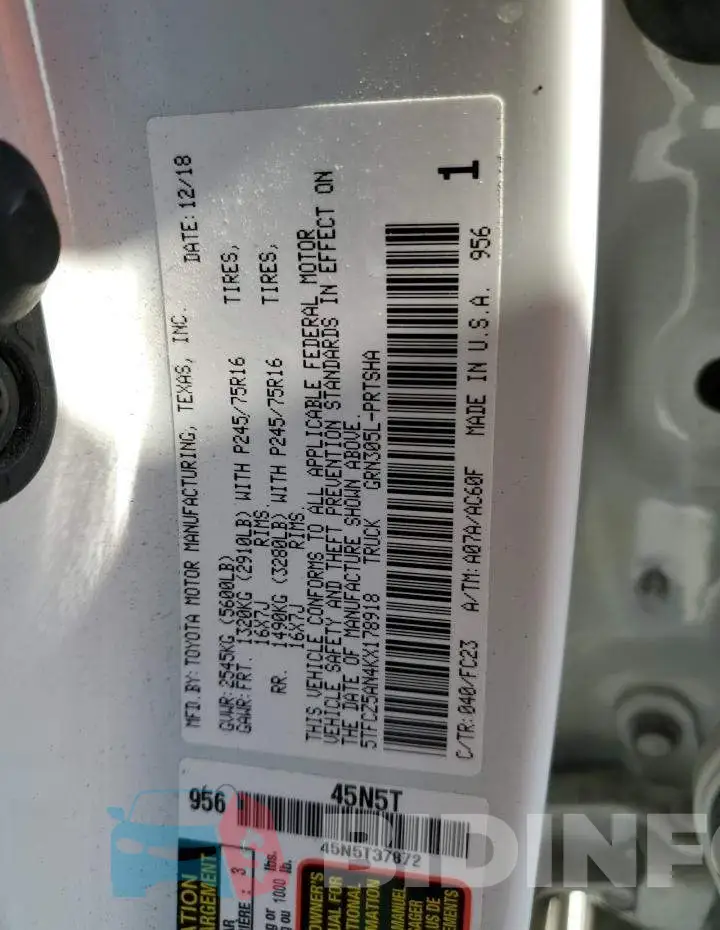 5TFCZ5AN4KX178918 Photo# 12