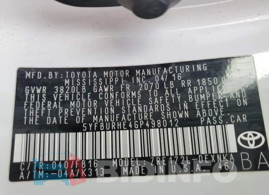 5YFBURHE4GP498012 Photo# 12