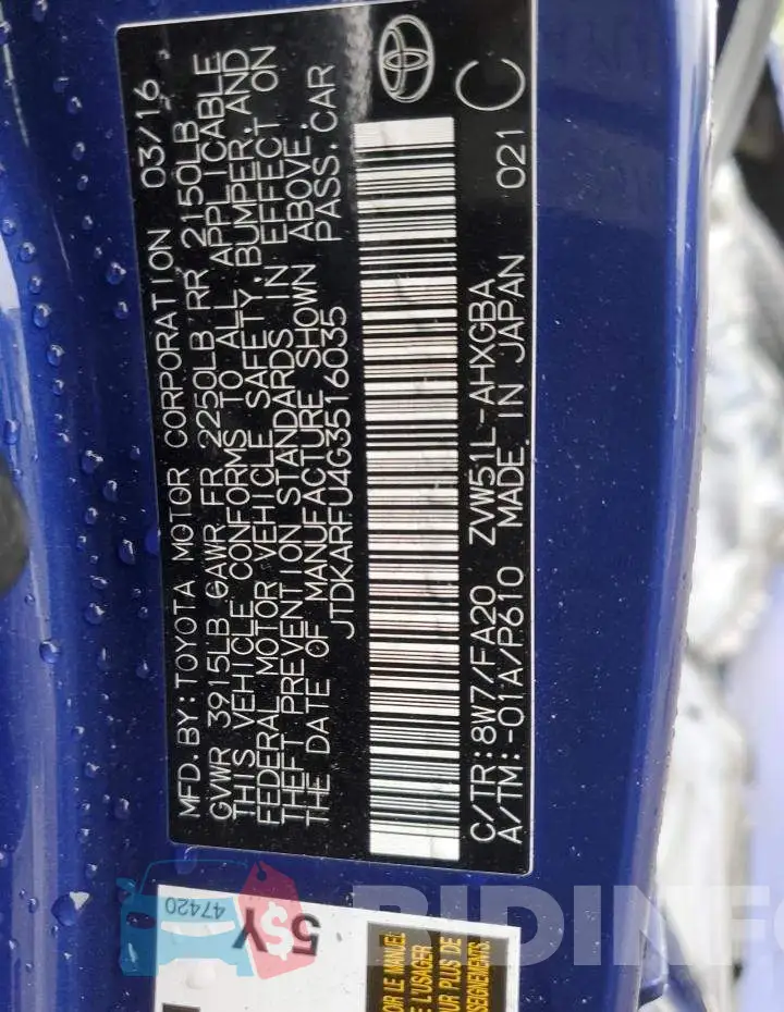 JTDKARFU4G3516035 Photo# 13