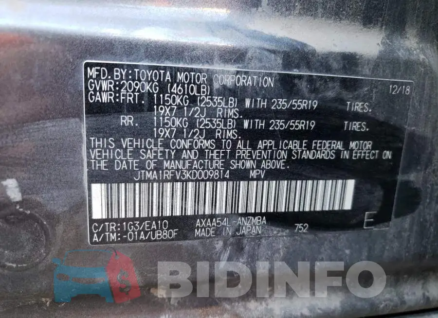 JTMA1RFV3KD009814 Photo# 12