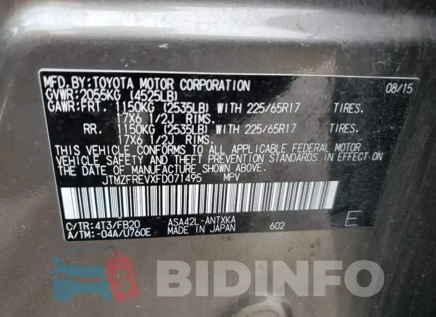 JTMZFREVXFD071495 Photo# 13