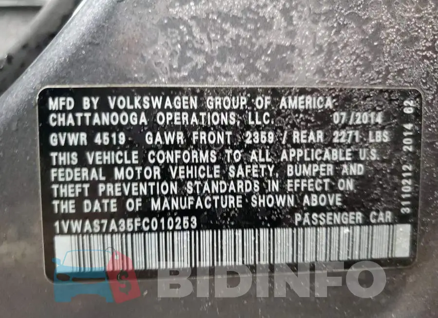 1VWAS7A35FC010253 Photo# 12