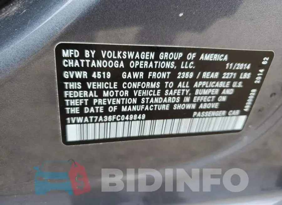 1VWAT7A36FC049849 Photo# 12