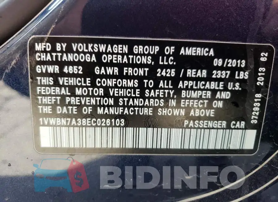 1VWBN7A38EC026103 Photo# 12