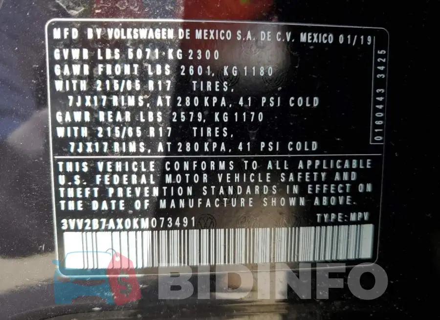 3VV2B7AX0KM073491 Photo# 13