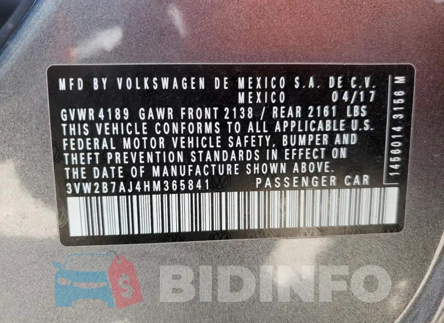 3VW2B7AJ4HM365841 Photo# 12
