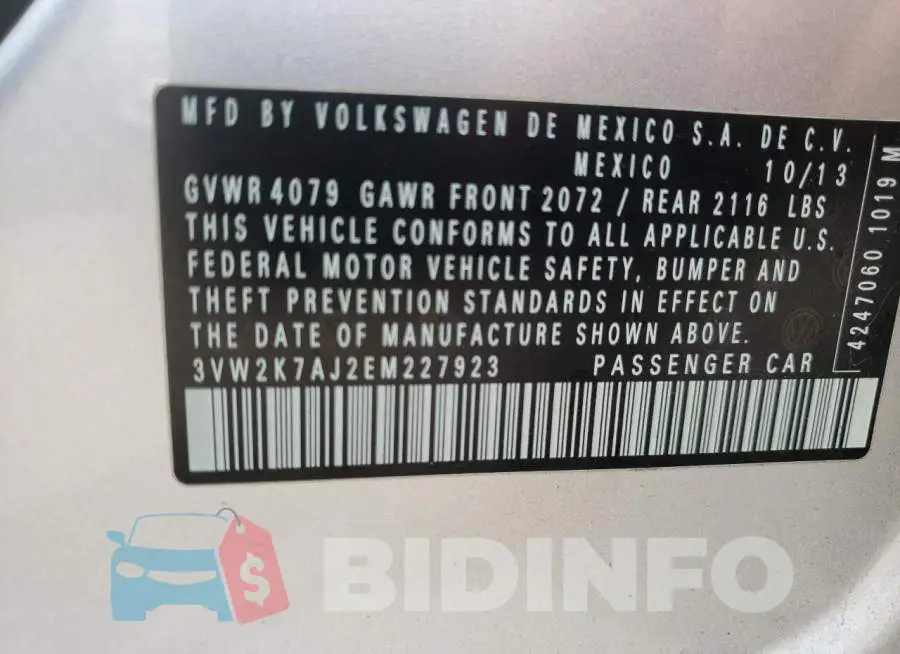 3VW2K7AJ2EM227923 Photo# 12
