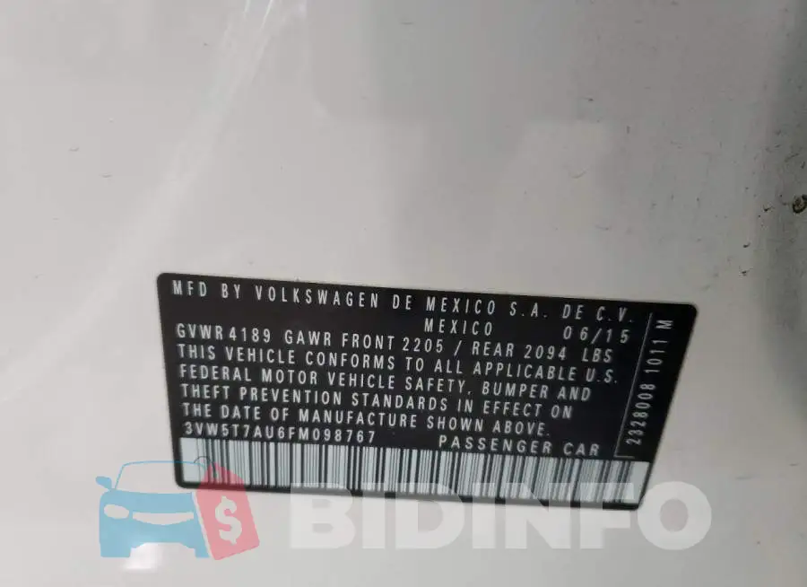 3VW5T7AU6FM098767 Photo# 12