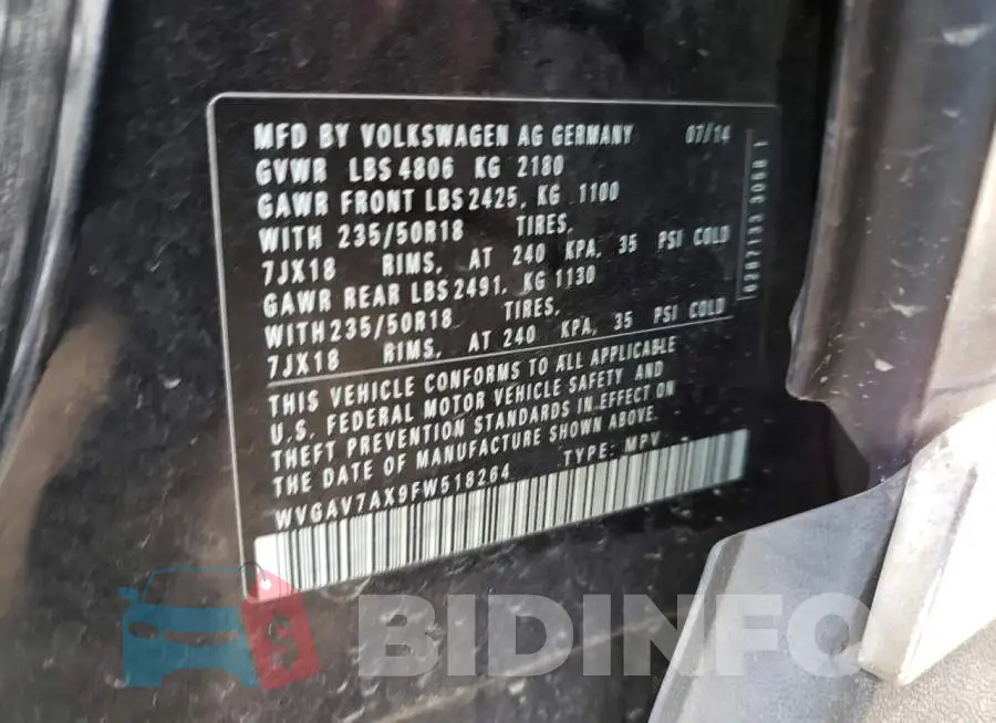 WVGAV7AX9FW518264 Photo# 13