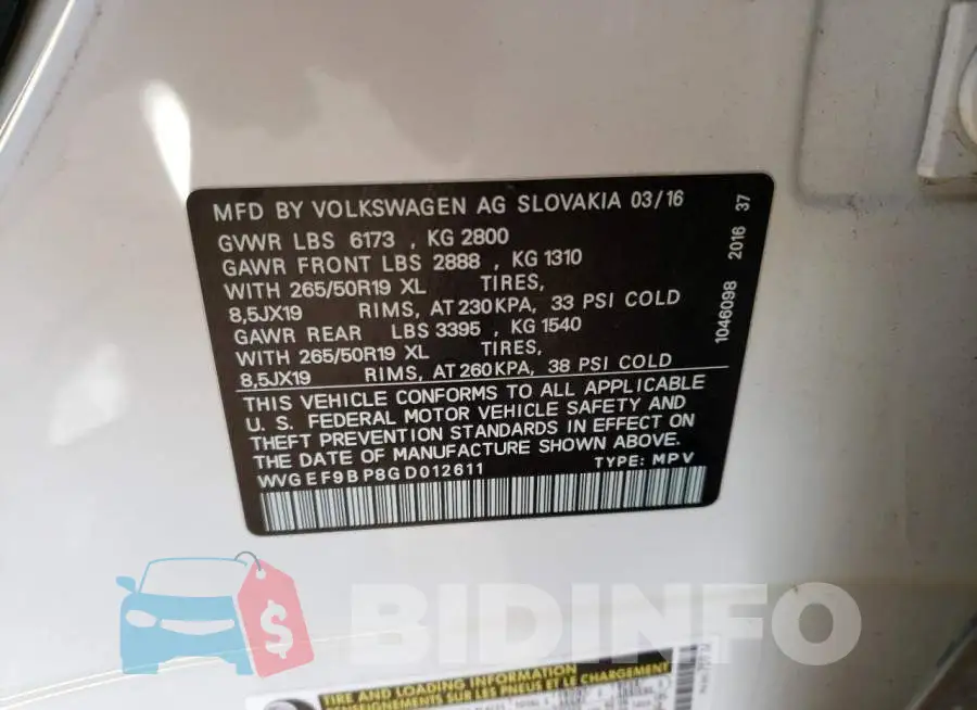 WVGEF9BP8GD012611 Photo# 13